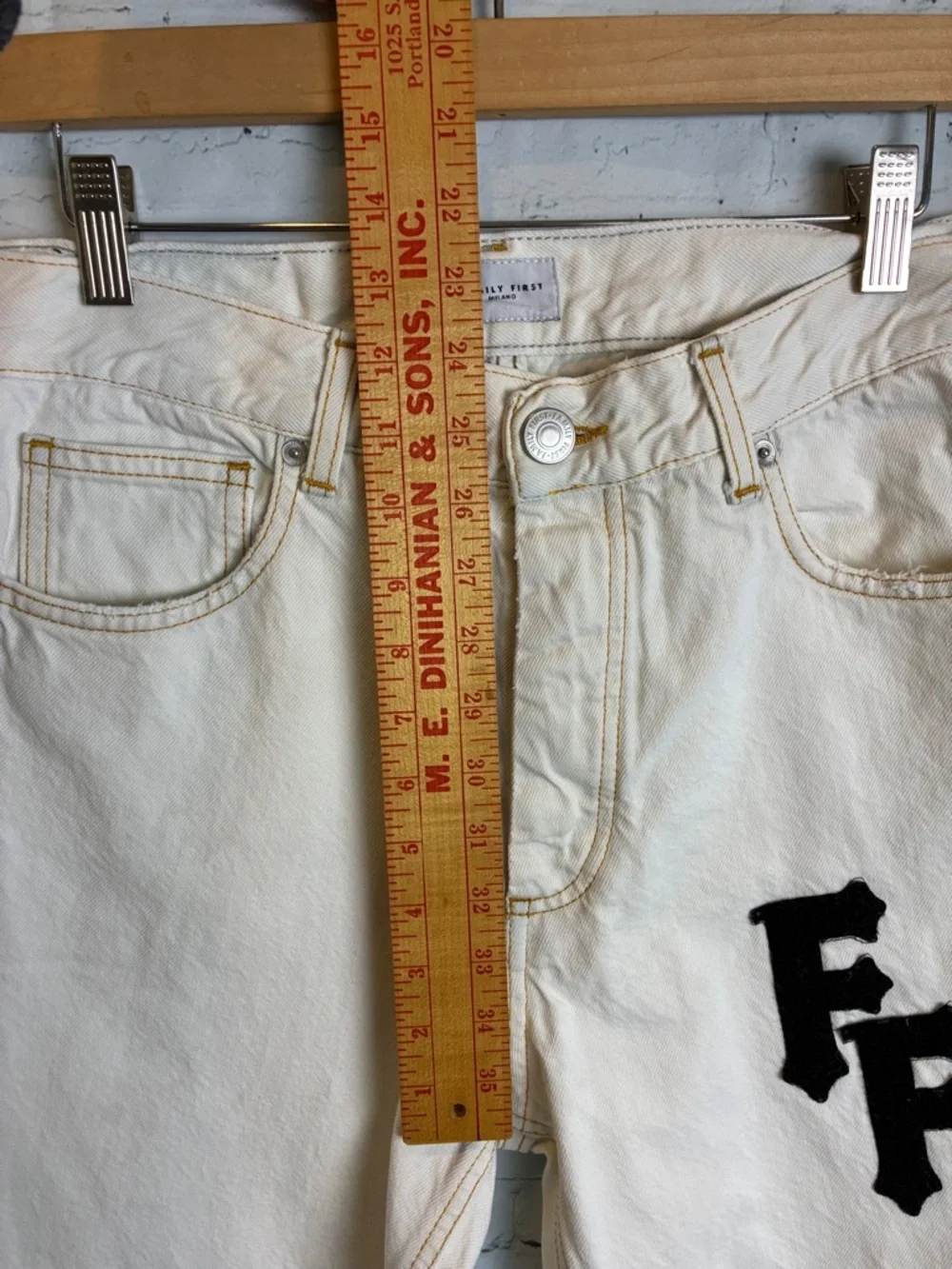 Family First Milano Men Logo Jeans White Black 32” X 32” Italian Preppy Summer